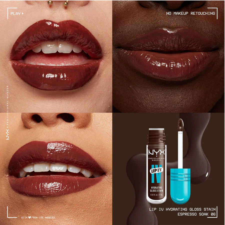 NYX- Lip I.V. Hydrating Lip Gloss Stain- 06 Espresso Soak