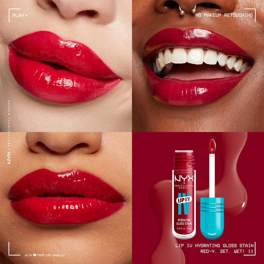 NYX- Lip I.V. Hydrating Lip Gloss Stain- 11 Red Y Set Wet