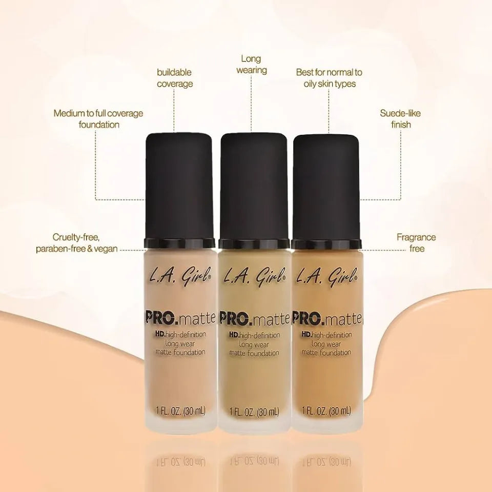 L.A. Girl Pro Matte HD Long Wear Matte Liquid Foundation, 30ml