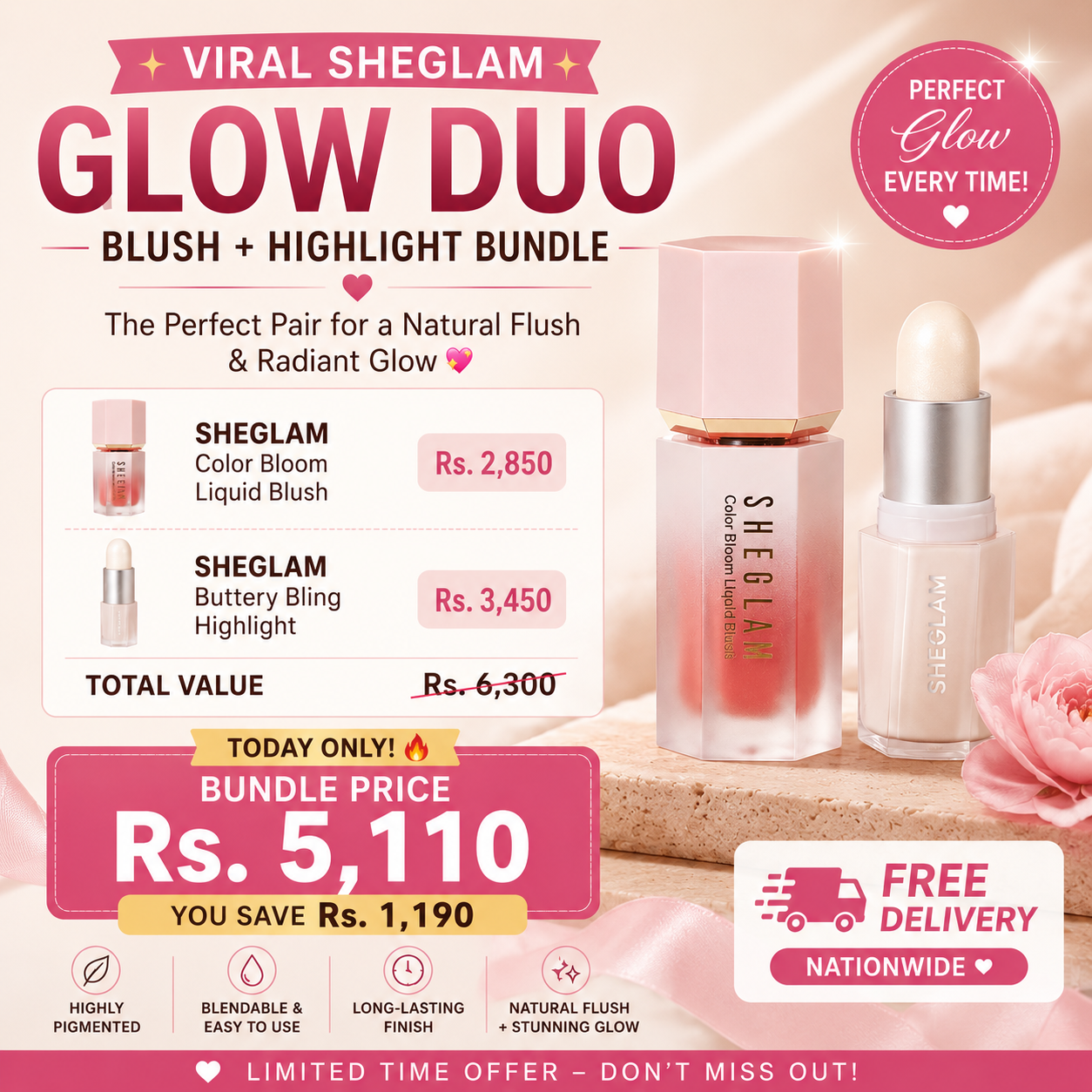 SHEGLAM blush & highlight duo