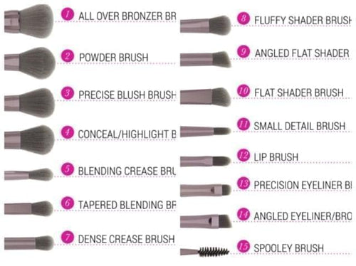 BH Cosmetics Lavish Elegance Brush Set - 15 Pieces with Cosmetic Bag